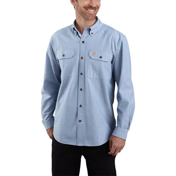 Carhartt 100% Cotton Long Sleeved Button Down Blue Chambray Shirt, size 3XL - Picture 9 of 9